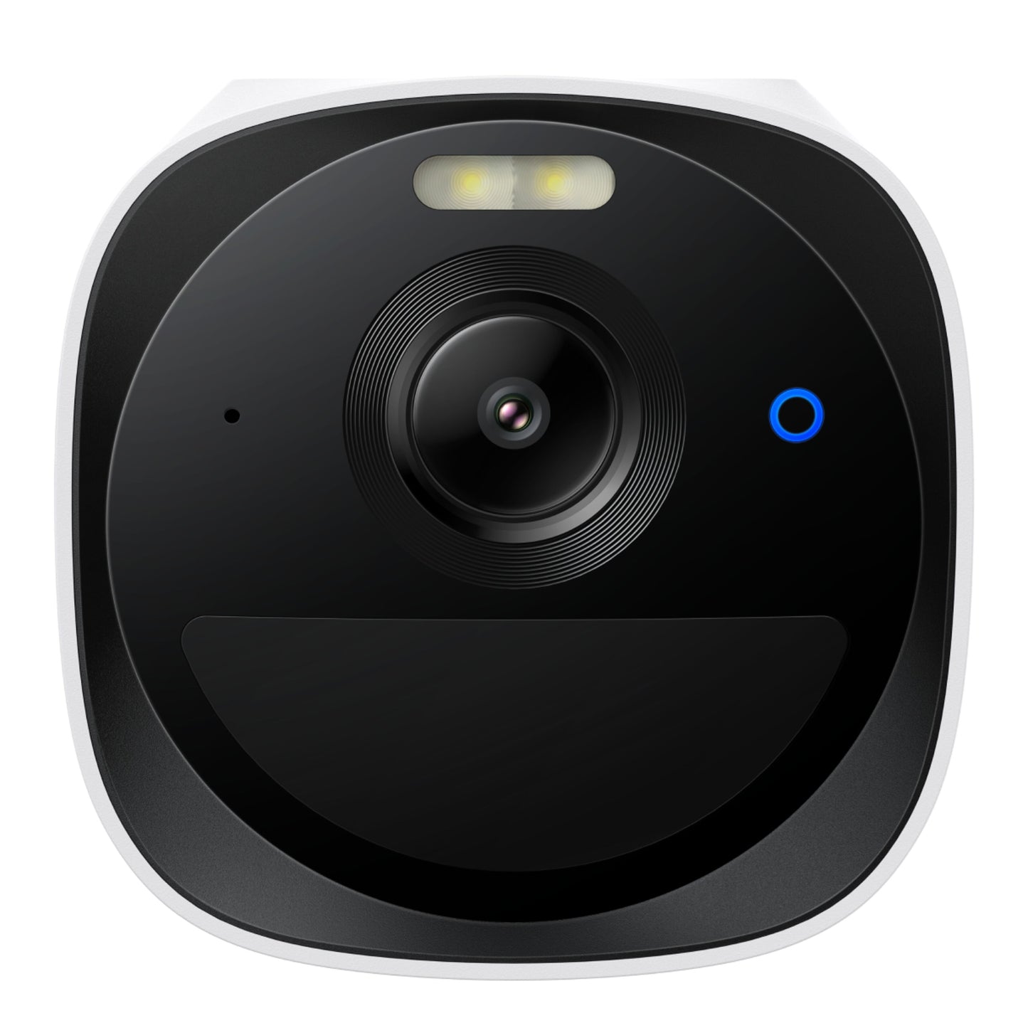 Eufy EufyCam E40 Ekstra kamera, solcelledrevet overvågningskamera 2K, centralt rundt linse, blå indikator, hvide LED-lys.