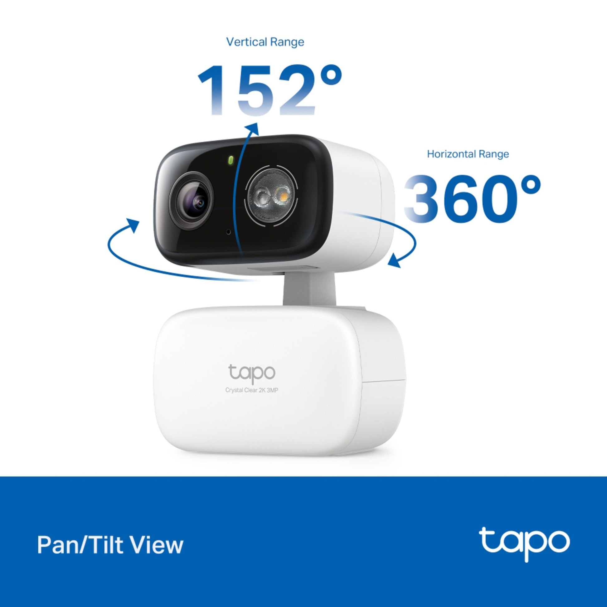 TP-Link Tapo C216 trådløst overvågningskamera med motoriseret pan/tilt, 152° vertikal og 360° horisontal dækning, AI-detektion.
