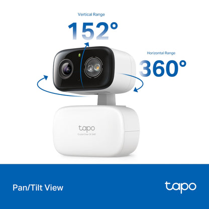 TP-Link Tapo C216 trådløst overvågningskamera med motoriseret pan/tilt, 152° vertikal og 360° horisontal dækning, AI-detektion.