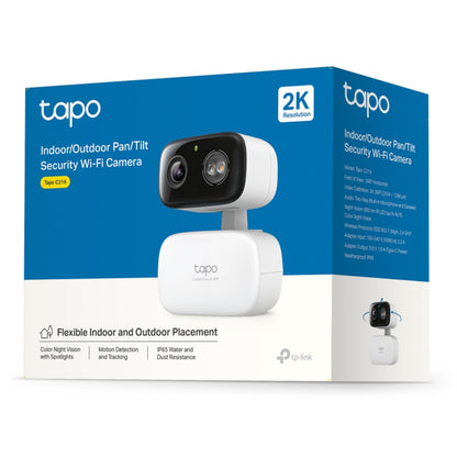 TP-Link Tapo C216 trådløst overvågningskamera æske, 2K, pan/tilt, nattesyn, AI- og bevægelsesdetektion, vand/støvafvisende.