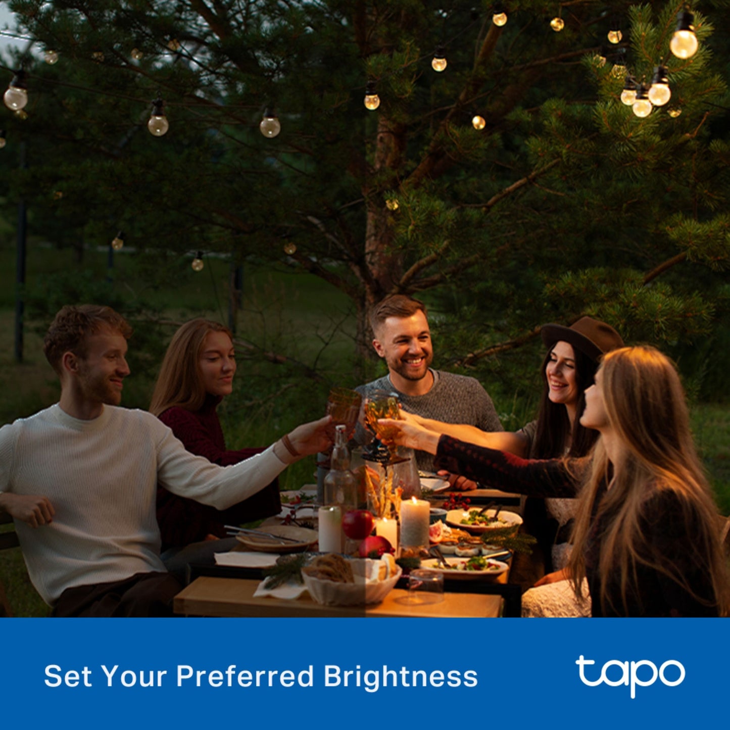 TP-Link Tapo P410M smart fjernstrømafbryder med energimåling 3680 W, tekst: Juster nemt lysstyrken.