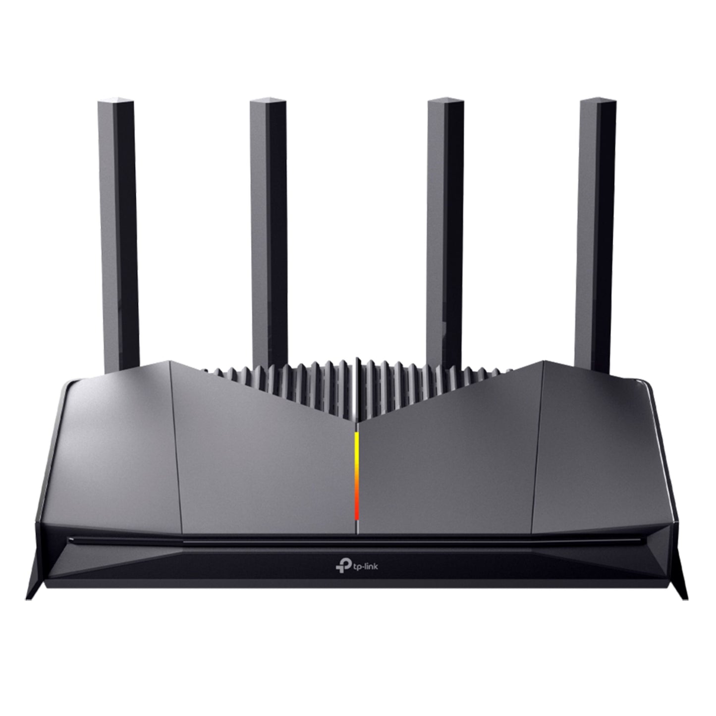 TP-Link Archer GE230 WiFi 7 gamingrouter sort, fire eksterne antenner, topgitter, gul-rød LED-stribe, op til 3600 Mbps.