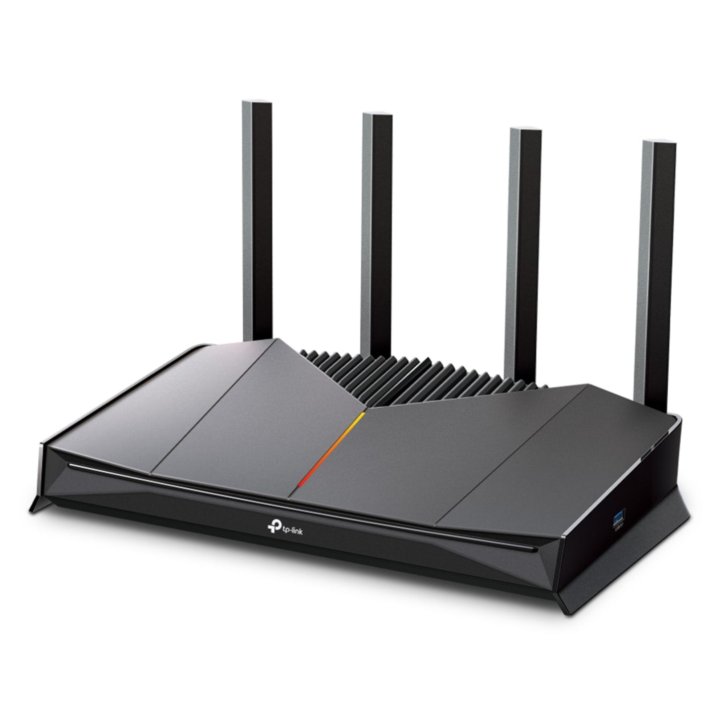 TP-Link Archer GE230 WiFi 7 gamingrouter sort med fire vertikale antenner, trådløs hastighed op til 3600 Mbps.