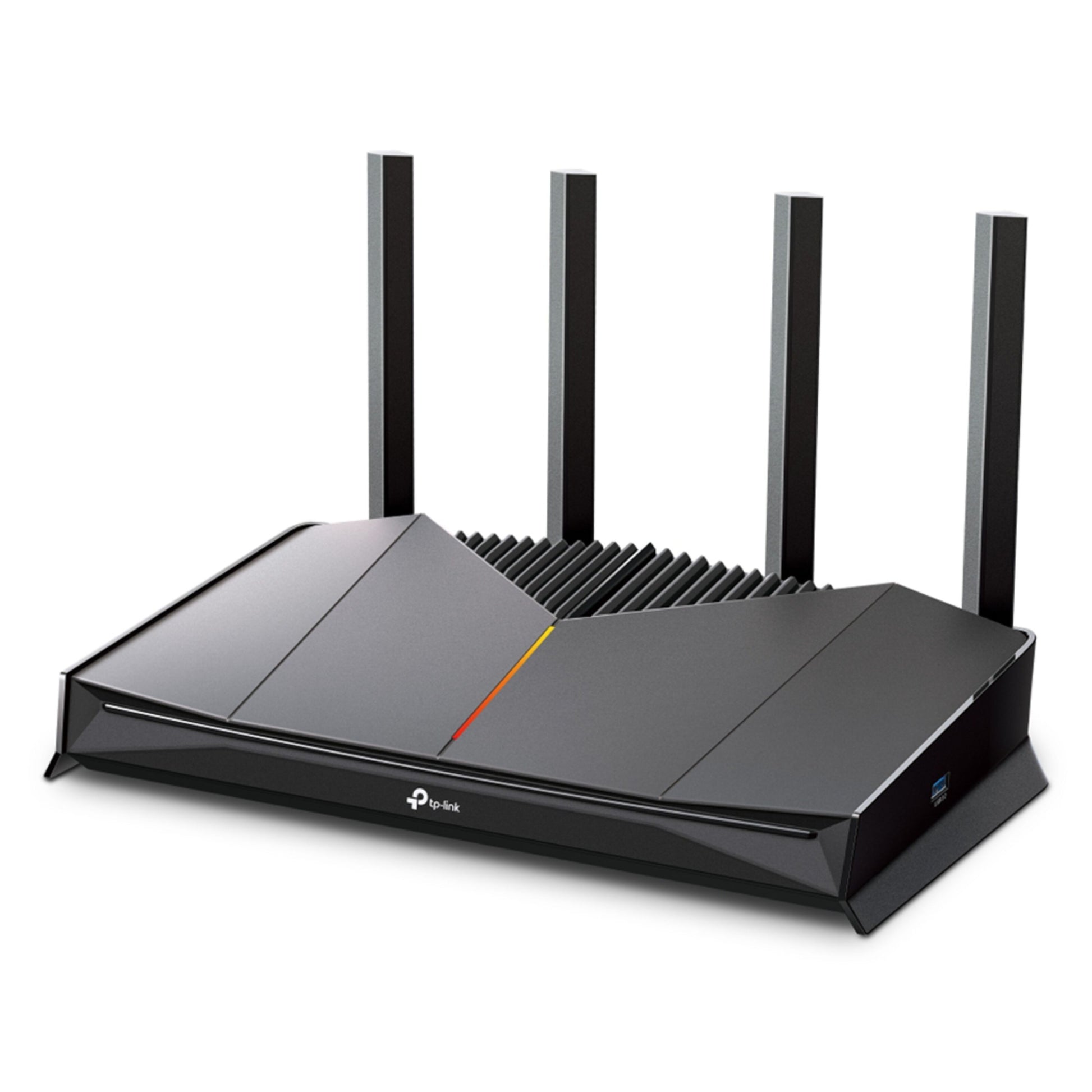 TP-Link Archer GE230 WiFi 7 gamingrouter sort med fire vertikale antenner, trådløs hastighed op til 3600 Mbps.