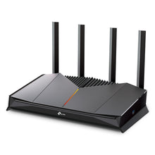 TP-Link Archer GE230 WiFi 7 gamingrouter sort med fire vertikale antenner, trådløs hastighed op til 3600 Mbps.