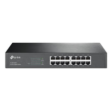 TP-Link TL-SG1016D Gigabit Switch med 16 Ethernet-porte og statusindikatorlys.