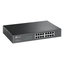 TP-Link TL-SG1016D 16-ports Gigabit-switch med flere RJ45 Ethernet-porte og LED-indikatorer.