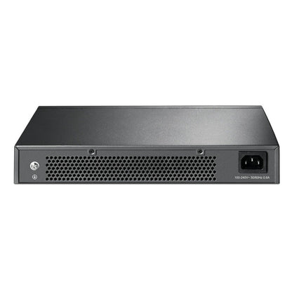 TP-Link TL-SG1024D 24-port gigabit switch bagtil med ventileret panel og strømindgang til højre.
