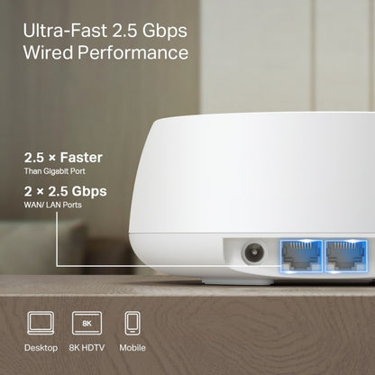 TP-Link Deco BE3600 Pro mesh, til ethernet-porte, 2,5 Gbps hastighed, dual-band, sort finish.