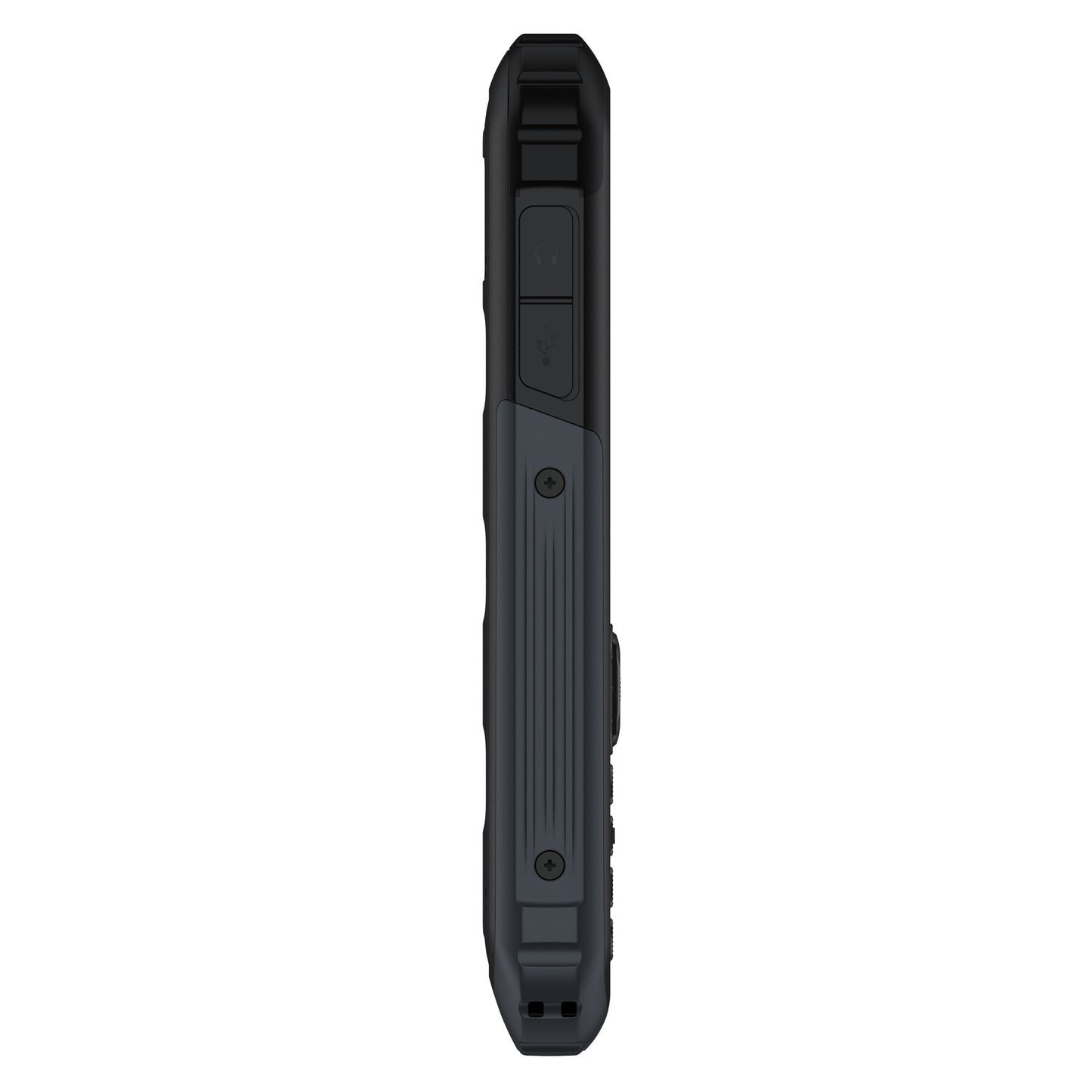 TCL Onetouch 5044 4G mobil sideview med tekstureret greb, solide knapper og synlige skruer.