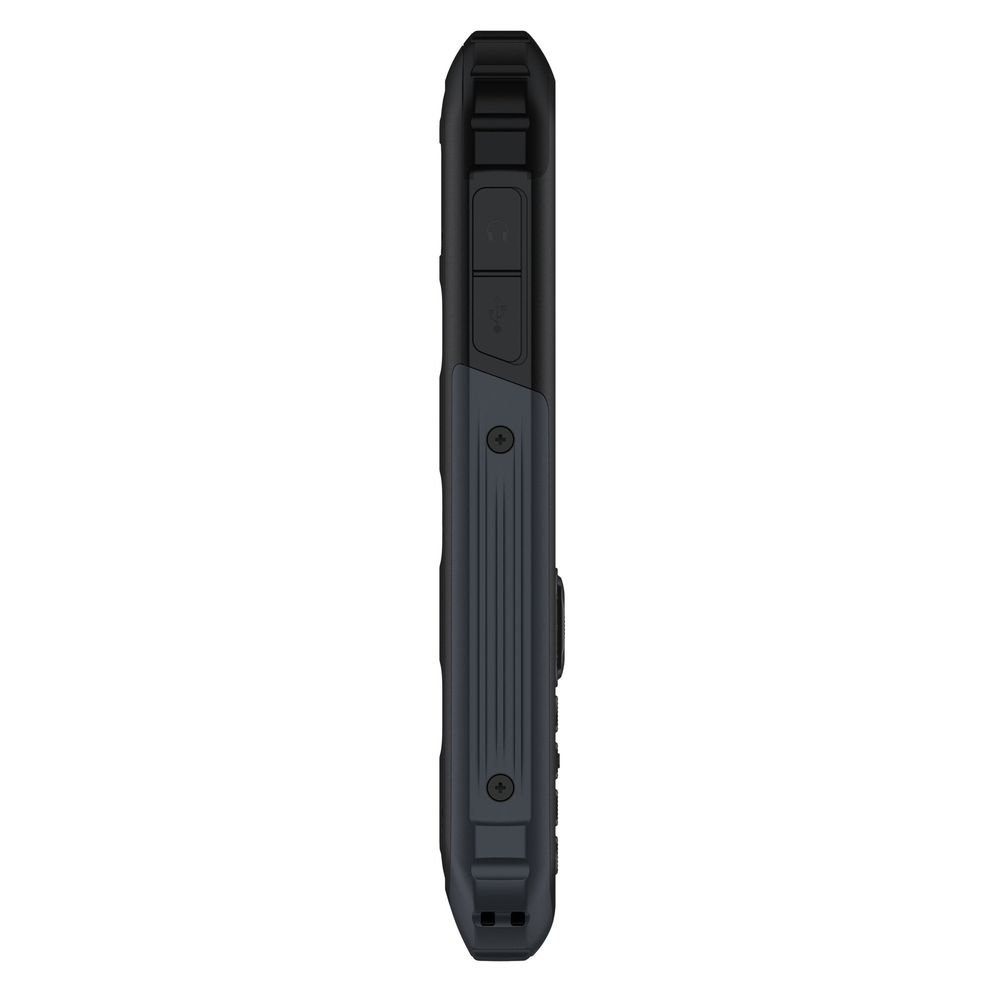 TCL Onetouch 5044 4G mobil sideview med tekstureret greb, solide knapper og synlige skruer.