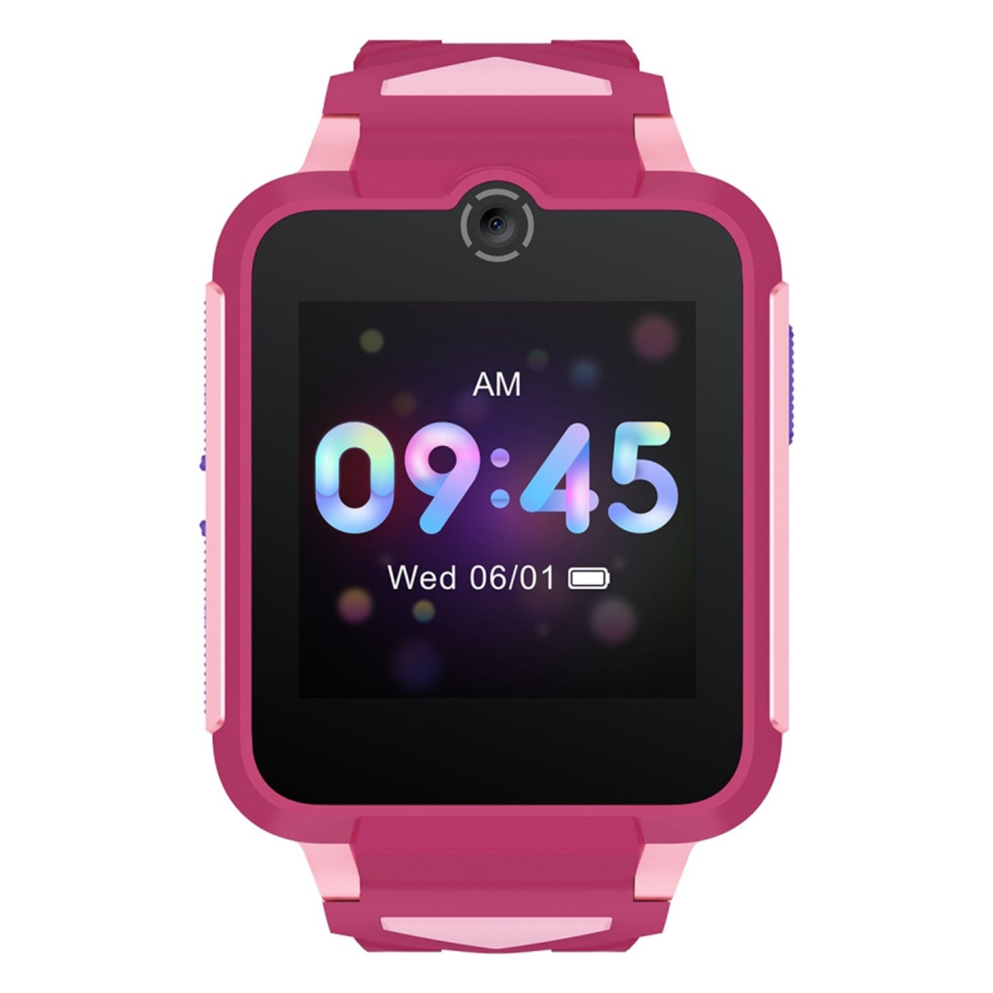 TCL Børneur MT42X børne-smartwatch lyserød med farvet touchscreen, GPS-positionering, frontkamera og gummirem.