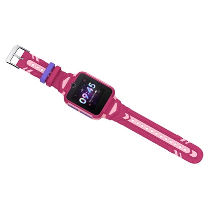 TCL Børneur MT42X, lyserød/lilla smartwatch til børn, GPS, digitalt display 09:43, gummirem med sølvspænde.
