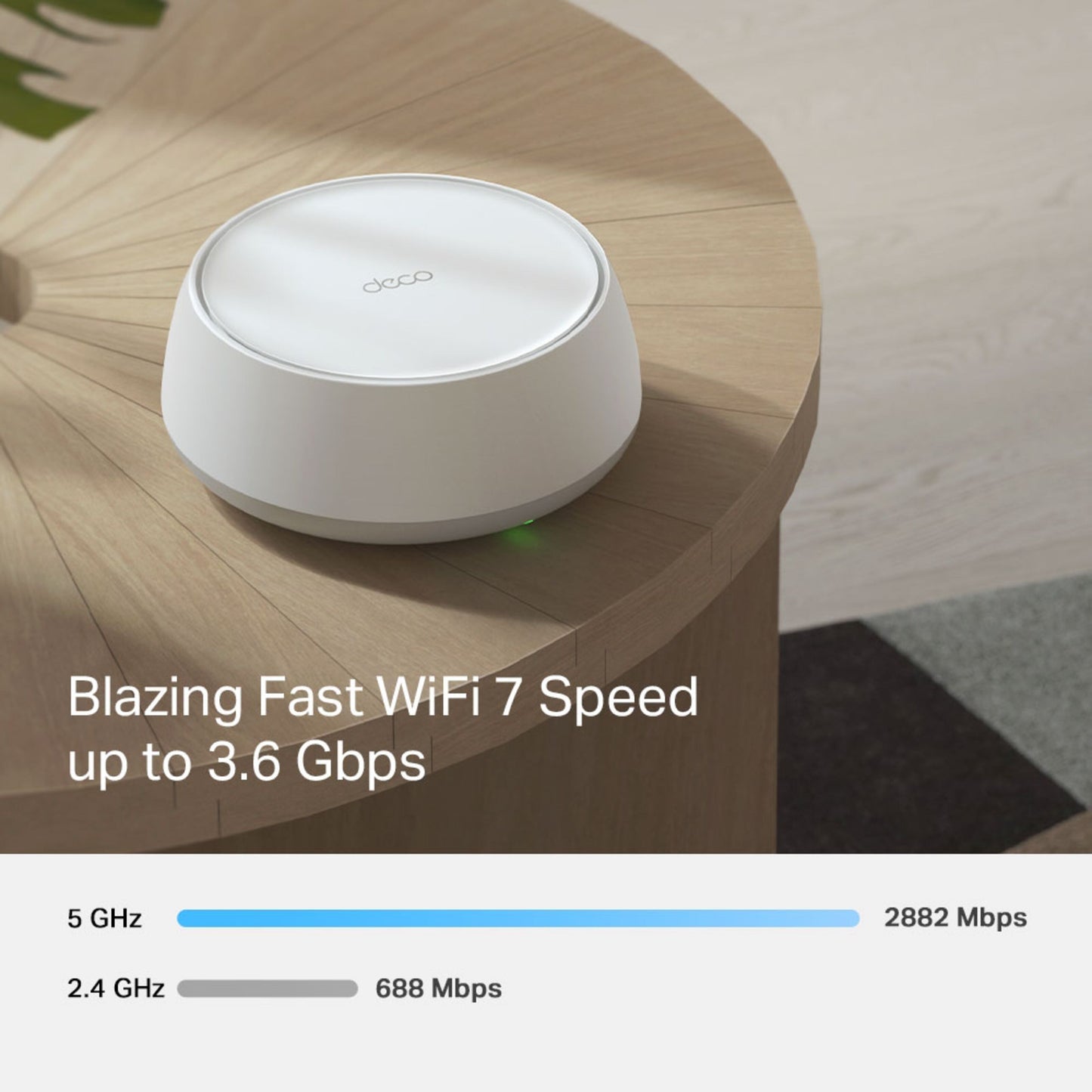 TP-Link Deco BE22 Mesh WiFi 7 BE3600, op til 3,6 Gbps, 5 GHz: 2882 Mbps, 2,4 GHz: 688 Mbps.