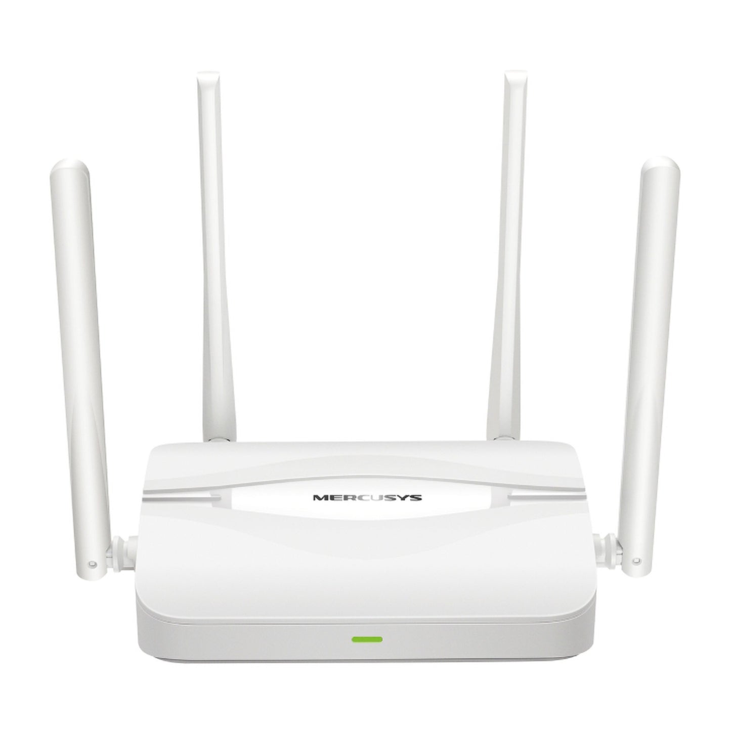 Mercusys MR25WBE Wifi 7-router hvid, fire antenner, grøn frontindikator, Dual Band BE3600, EasyMesh support.