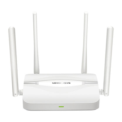 Mercusys MR25WBE Wifi 7-router hvid, fire antenner, grøn frontindikator, Dual Band BE3600, EasyMesh support.