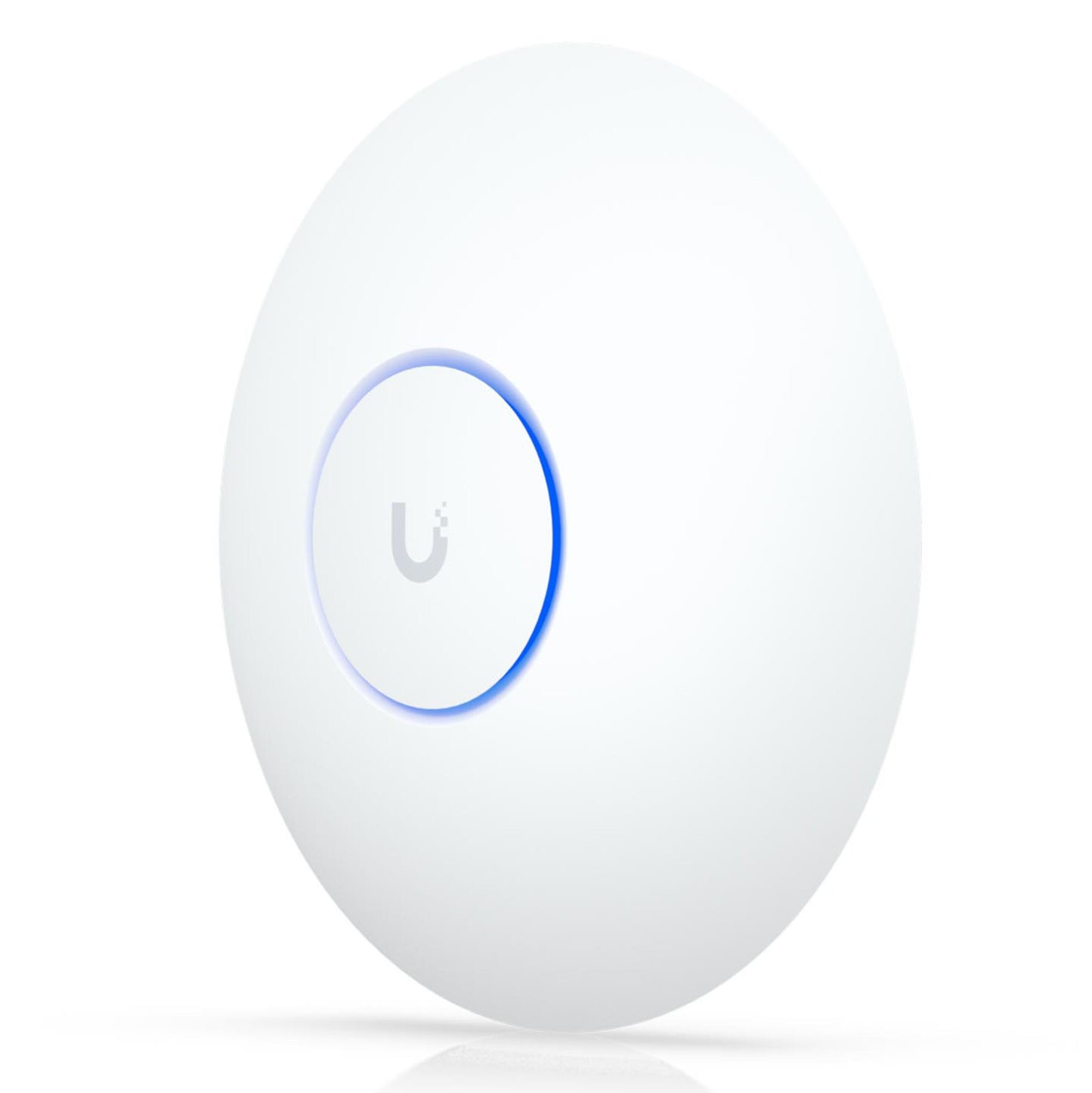 Ubiquiti UniFi U7 Langtræks adgangspunkt, hvid, cirkulær med blå LED-ring, PoE og WiFi 7.