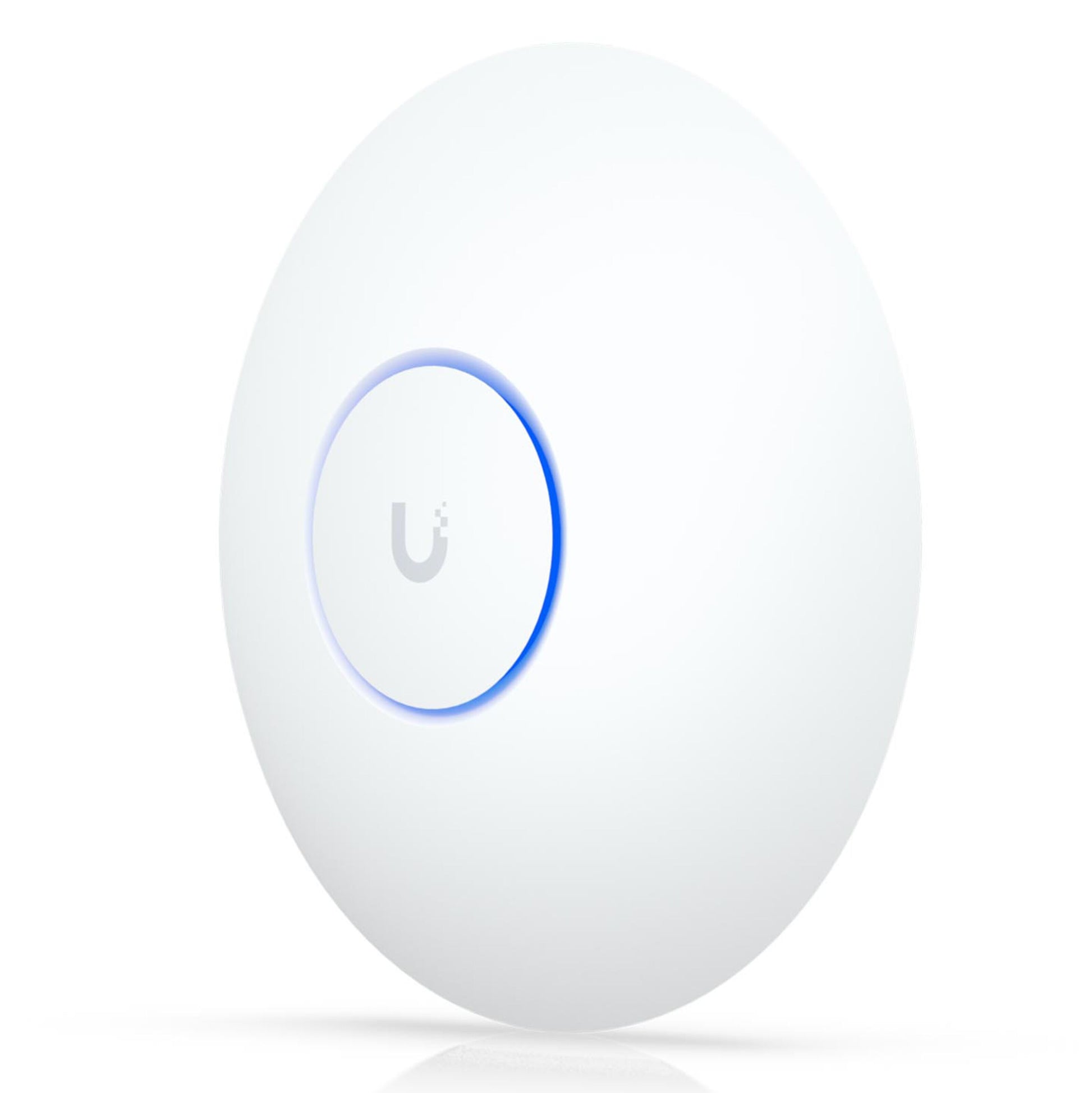 Ubiquiti UniFi U7 Langtræks adgangspunkt, hvid, cirkulær med blå LED-ring, PoE og WiFi 7.