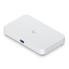 Ubiquiti Cloud Gateway Fiber, rektangulær med afrundede kanter, logo på toppen, sideport, understøtter 10 Gbit/s.