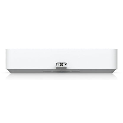Ubiquiti UniFi Netværk Videooptager Instant set bagfra med 6 PoE-porte og flere porte/riller til lokal overvågning.