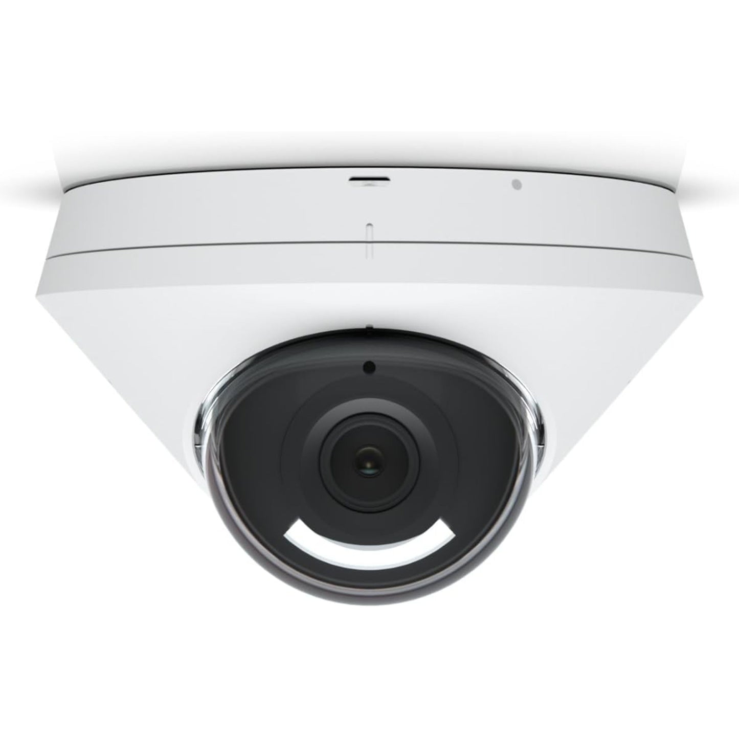 Ubiquiti G5 Dome PoE-overvågningskamera med IR-nattesyn, monteret på hvidt loft, klar linsebeskyttelse.
