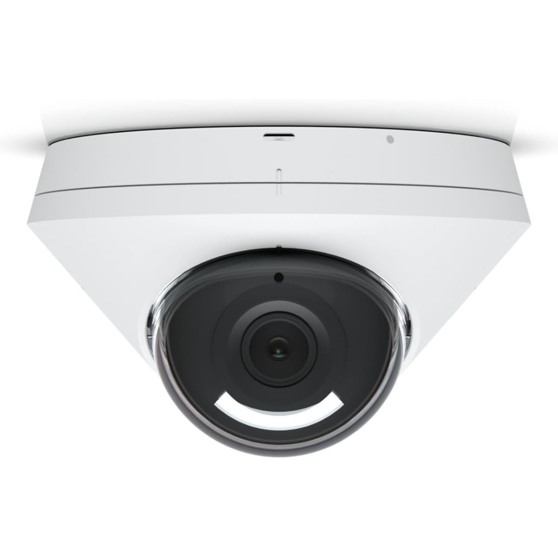 Ubiquiti G5 Dome PoE-overvågningskamera med IR-nattesyn, monteret på hvidt loft, klar linsebeskyttelse.