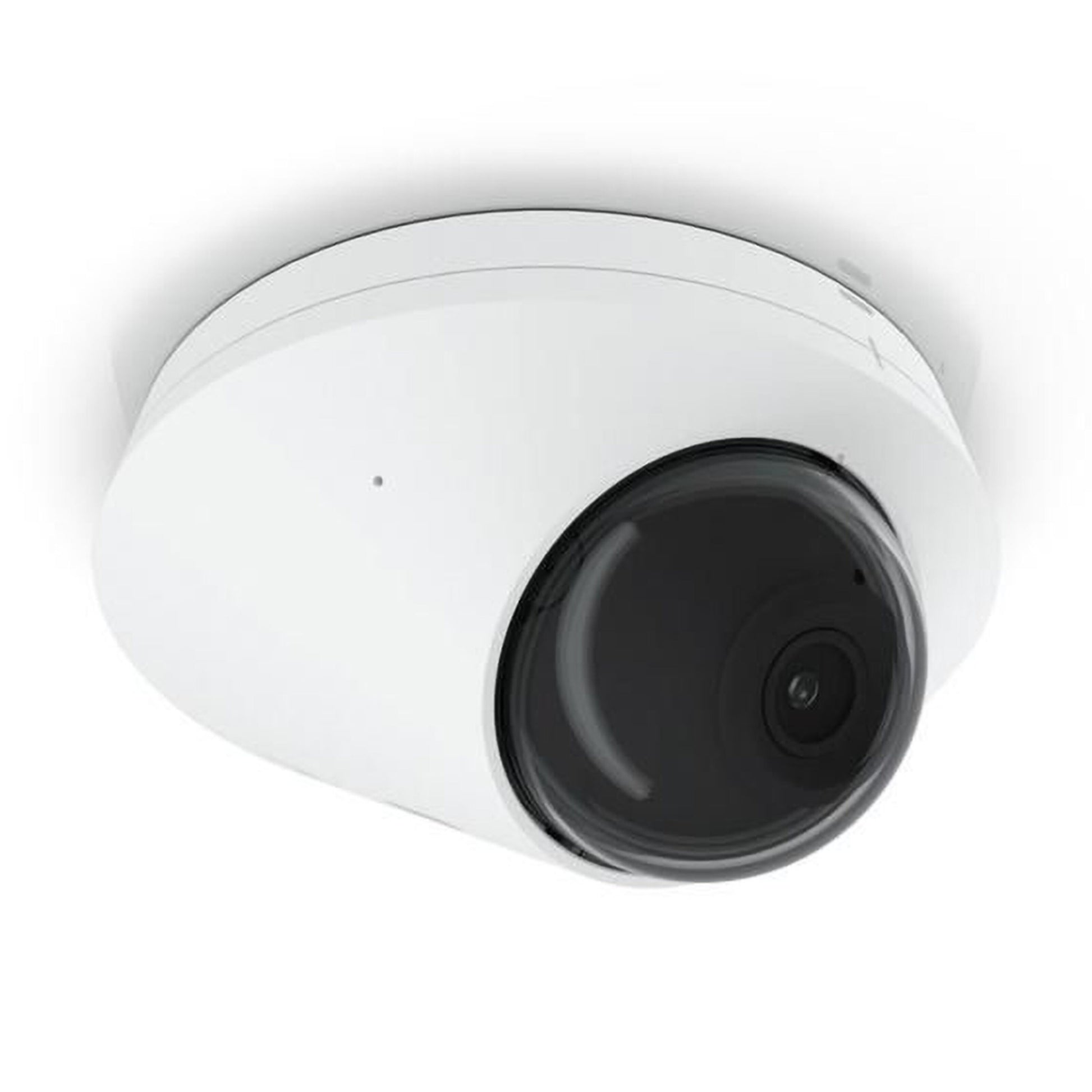 Ubiquiti G5 Dome PoE-overvågningskamera, hvid kuppel, sort linseafdækning, loftmonteret, IR-nattesyn.