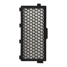 Miele HEPA-filter SF-AH50, rektangulær, sort plast honeycomb-gitter og hvidt plisseret filtermateriale set oppefra.