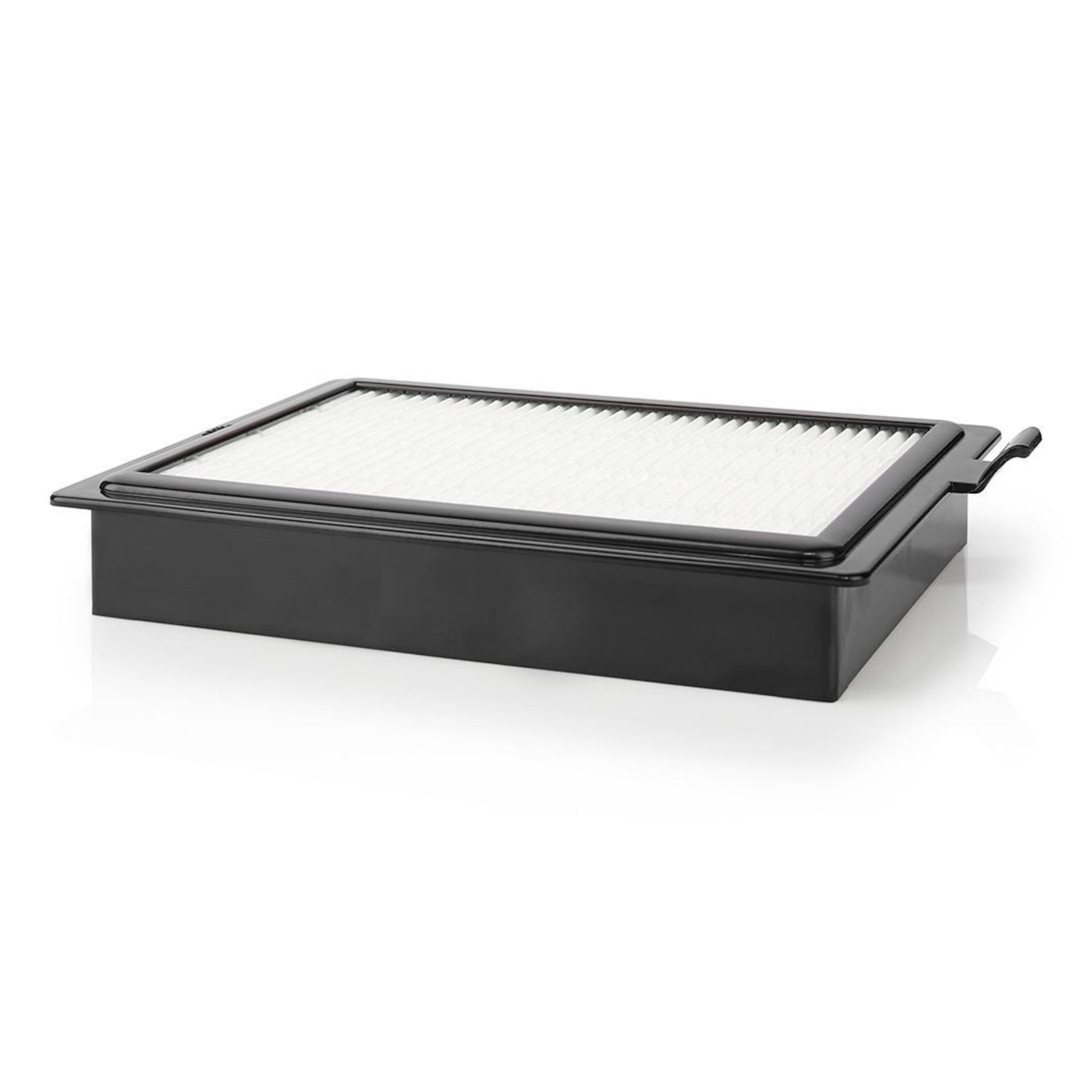 Electrolux HEPA-filter FC8031 rektangulær sort plastkassette med hvid plisseret overflade til Electrolux støvsugere.