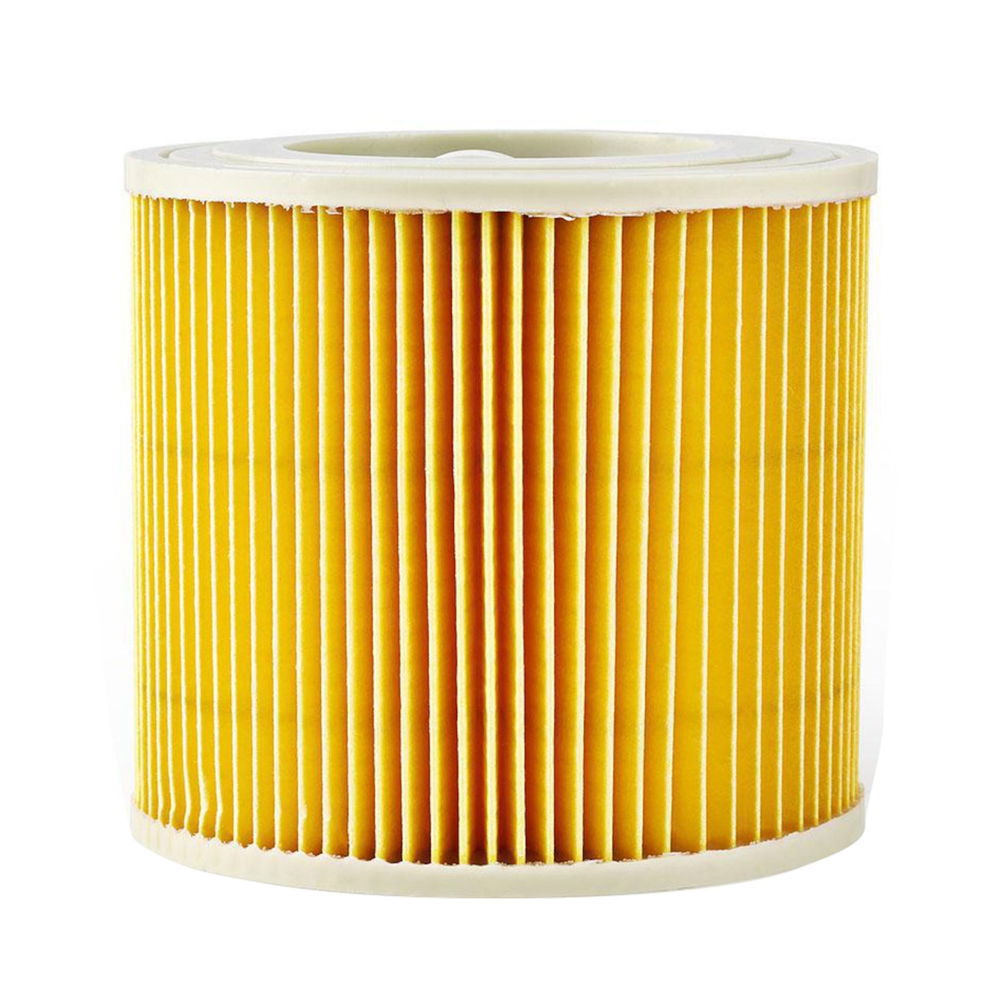 Cylindrisk gul plisseret luftfilter med hvide endekapper, passer til Patronfilter Kärcher 6.414-552.0.