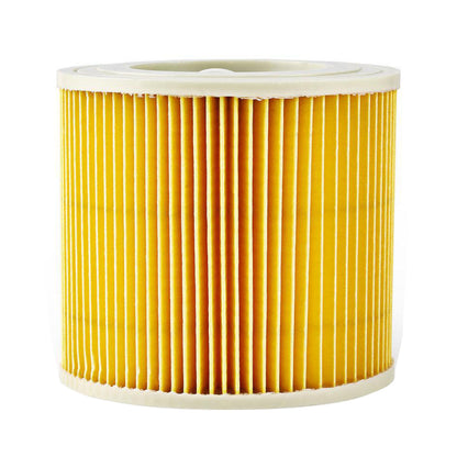 Cylindrisk gul plisseret luftfilter med hvide endekapper, passer til Patronfilter Kärcher 6.414-552.0.