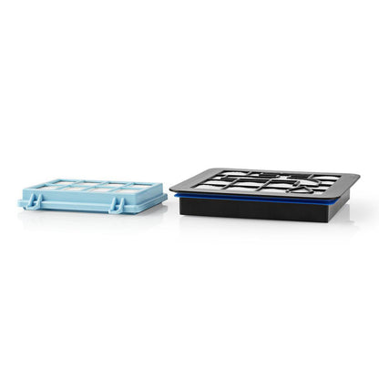 Philips HEPA-motorfilter lyseblå til FC9331/09, 9332/09, 8010/01 med gitter samt sort filter med sølvgitter og blå kant.