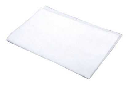 Universal mikrofilter til støvsuger, hvidt stof, sammenfoldet, måler 255 x 190 mm.