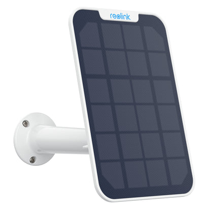 Reolink Solcellepanel 2 rektangulært solpanel med hvid ramme og justerbart beslag, gittermønster, Reolink-logo øverst.
