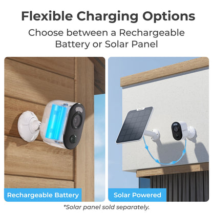 Reolink Home Hub med 4x Argus 3 Ultra 4K kamera, opladning via batteri eller solcelle, understøtter lokal lagring.