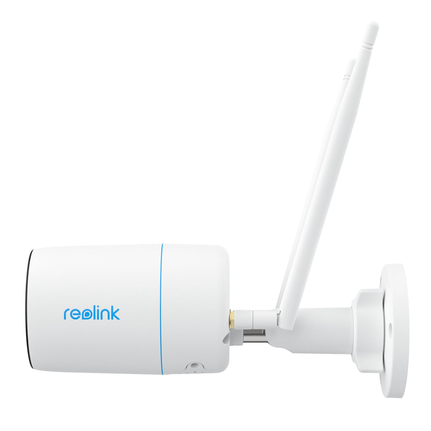 Reolink W330 4K Wifi 6 overvågningskamera, hvid, udendørs, vægbeslag, to antenner, farvenatvision, sideview.