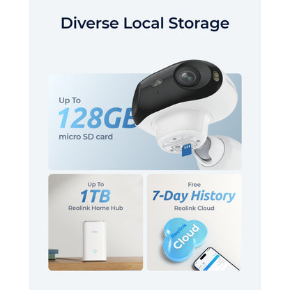 Reolink Argus 4 Pro trådløs 4K overvågningskamera, sortering, lokal lagring microSD op til 128GB eller Home Hub op til 1TB.