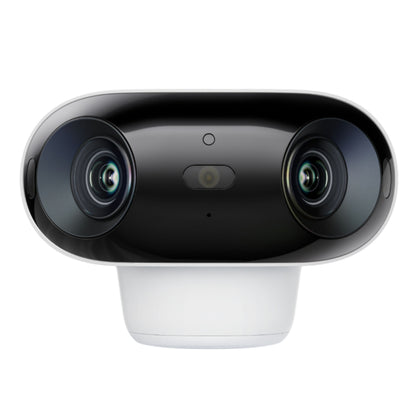 Reolink Argus 4 Pro trådløst 4K overvågningskamera, sort/hvid, dobbelt linse og central sensor over hvid base.