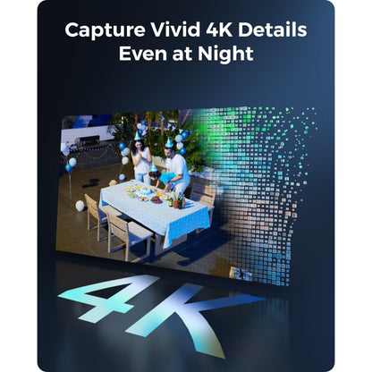 Reolink Home Hub med 2x Argus 3 Ultra 4K-kamera, halvdel af foto pixeleret, tekst "Capture Vivid 4K Details Even at Night.