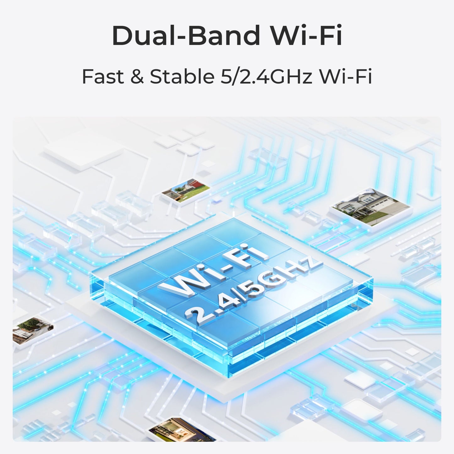 Reolink Argus 3 Ultra blå Wi-Fi chip 2.4/5GHz på printplade, dual-band trådløst 4K overvågningskamera.