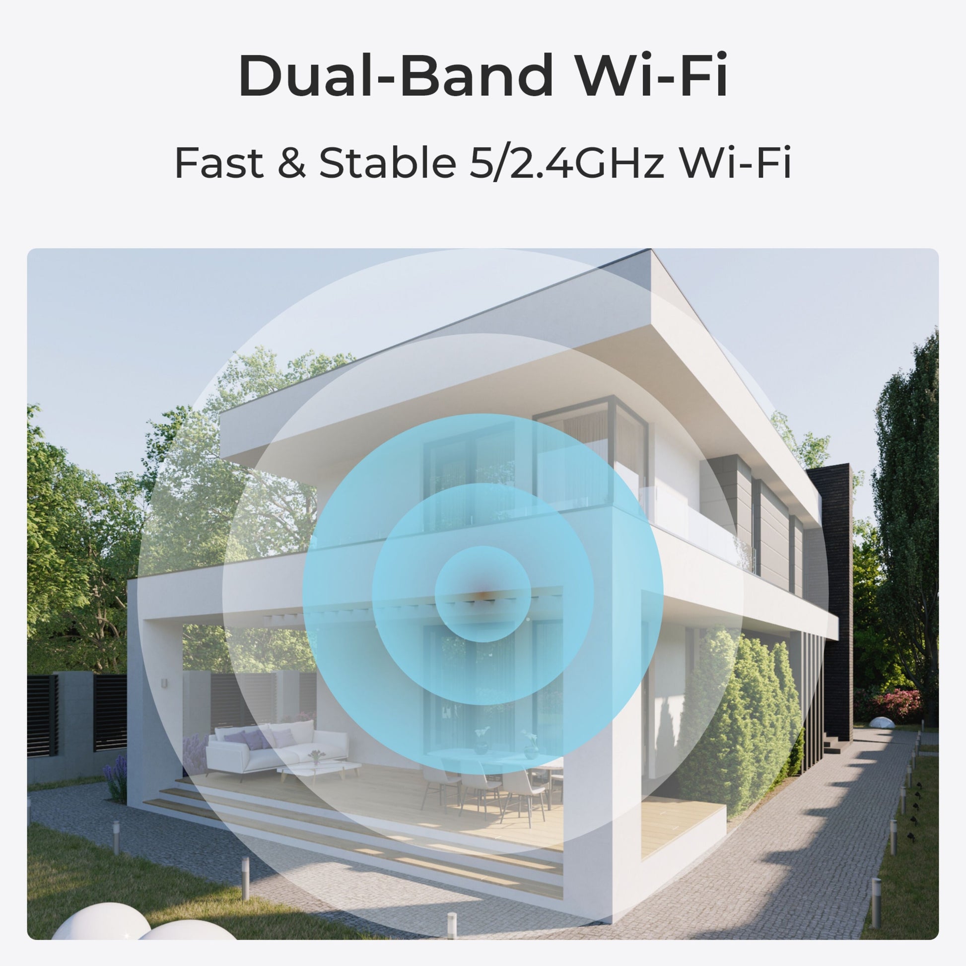 Reolink W320 trådløst overvågningskamera 5 MP dual-band Wi-Fi 5/2,4GHz til indendørs og udendørs brug.