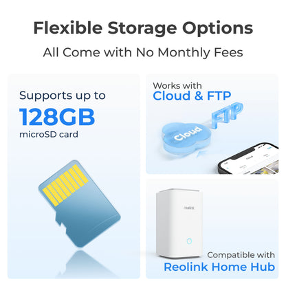 Reolink Argus Eco Ultra trådløst overvågningskamera, understøtter op til 128GB microSD, cloud og FTP, Home Hub kompatibel.