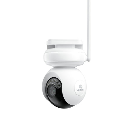 Reolink Altas PT Ultra trådløst overvågningskamera, hvid, kuppelform, synlig linse, infrarøde LED'er, én antenne.