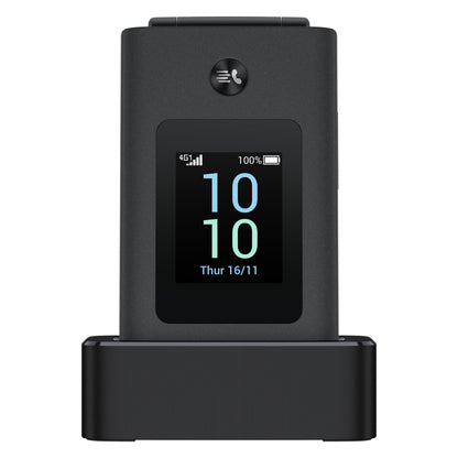 TCL Onetouch 4043 ECO sort klaptelefon med Dual SIM, lille digital skærm, tid/dato/batteri/signal i opladestander.