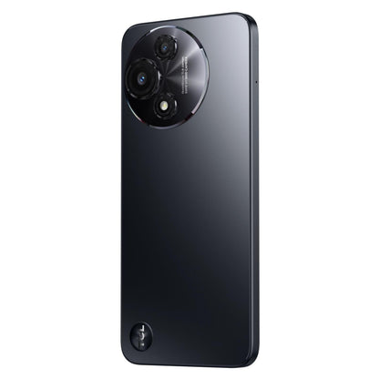 TCL 60 5G 2025 Space Gray med stort rundt triple 50 MP kamera, lille TCL logo bagpå, blank finish, 256GB lagring.