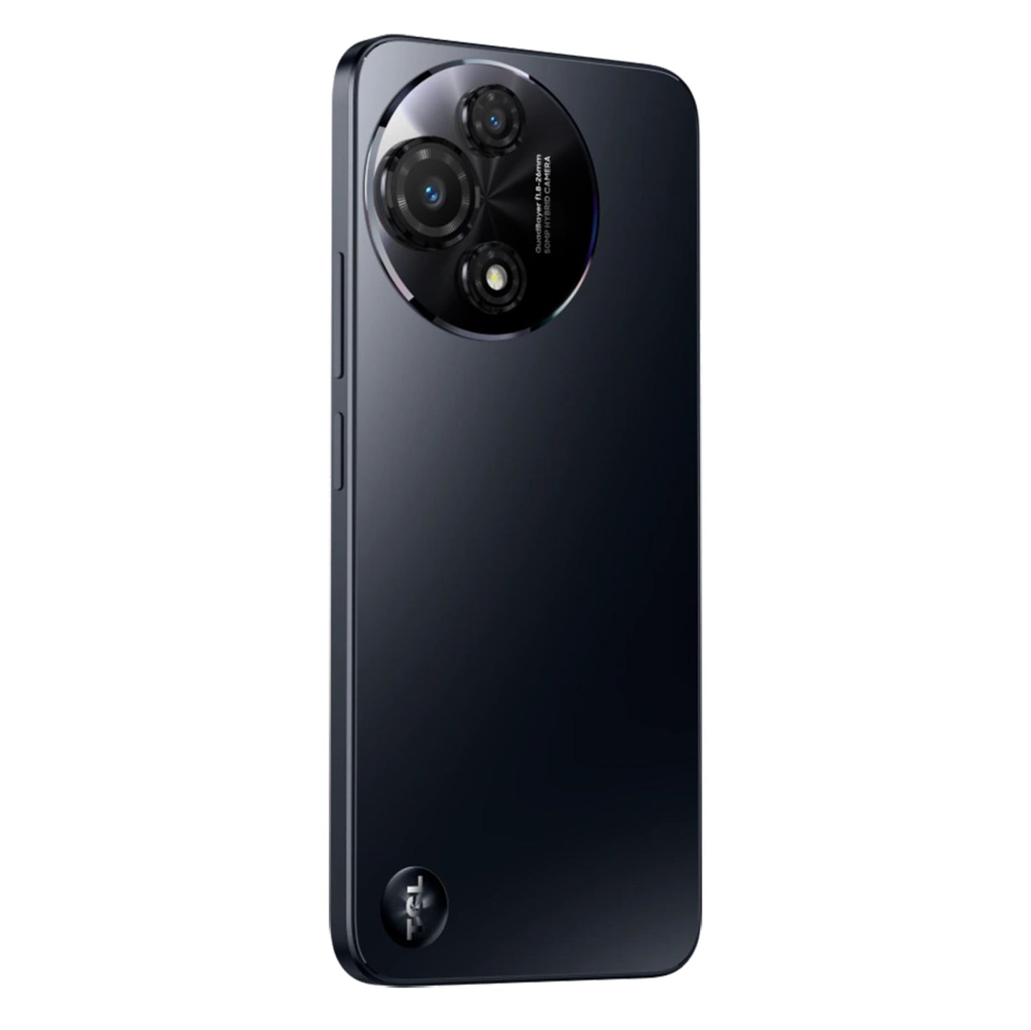 TCL 60 5G 2025 Space Gray, blank bagside, triple kamera med 50 MP hovedlinse og flash, TCL logo, 256 GB lager.
