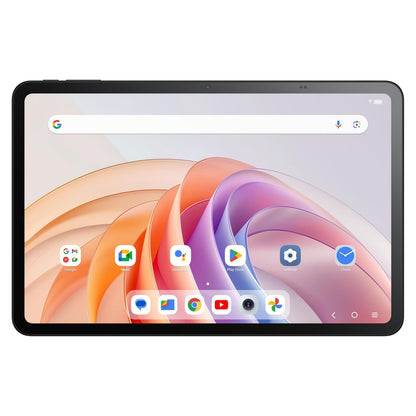 TCL TAB 11 FE wifi-tablet sort, 128 GB, 11" skærm med farverigt tapet, Google søgefelt og appikoner synlige.