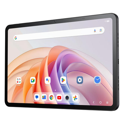 TCL TAB 11 FE wifi-tablet 128 GB mørkegrå med 11" skærm, farverigt swirl-baggrund, Google og app-ikoner.