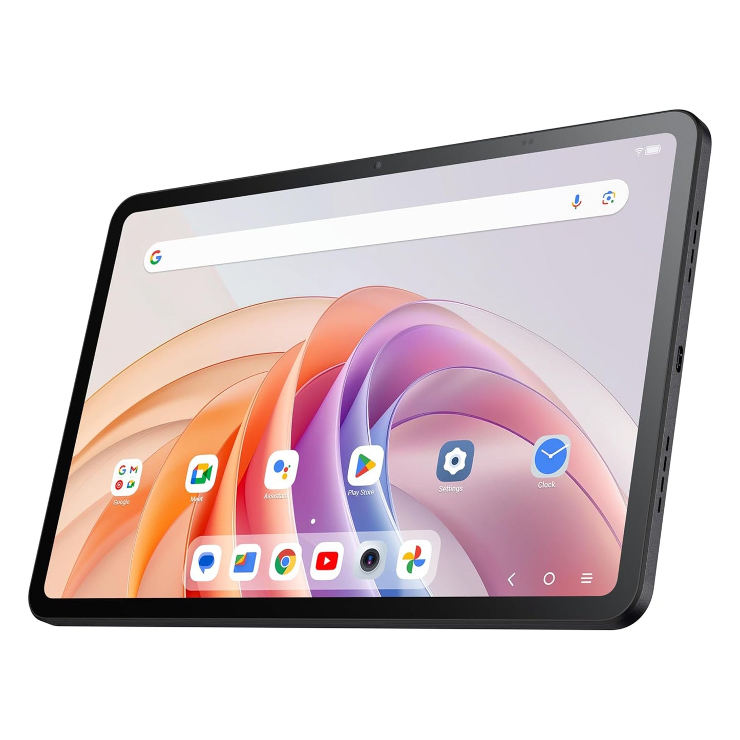 Tcl TAB 11 FE wifi-tablet 128GB med 11" skærm, abstrakt baggrund, synlige Gmail-, YouTube- og indstillingsikoner.