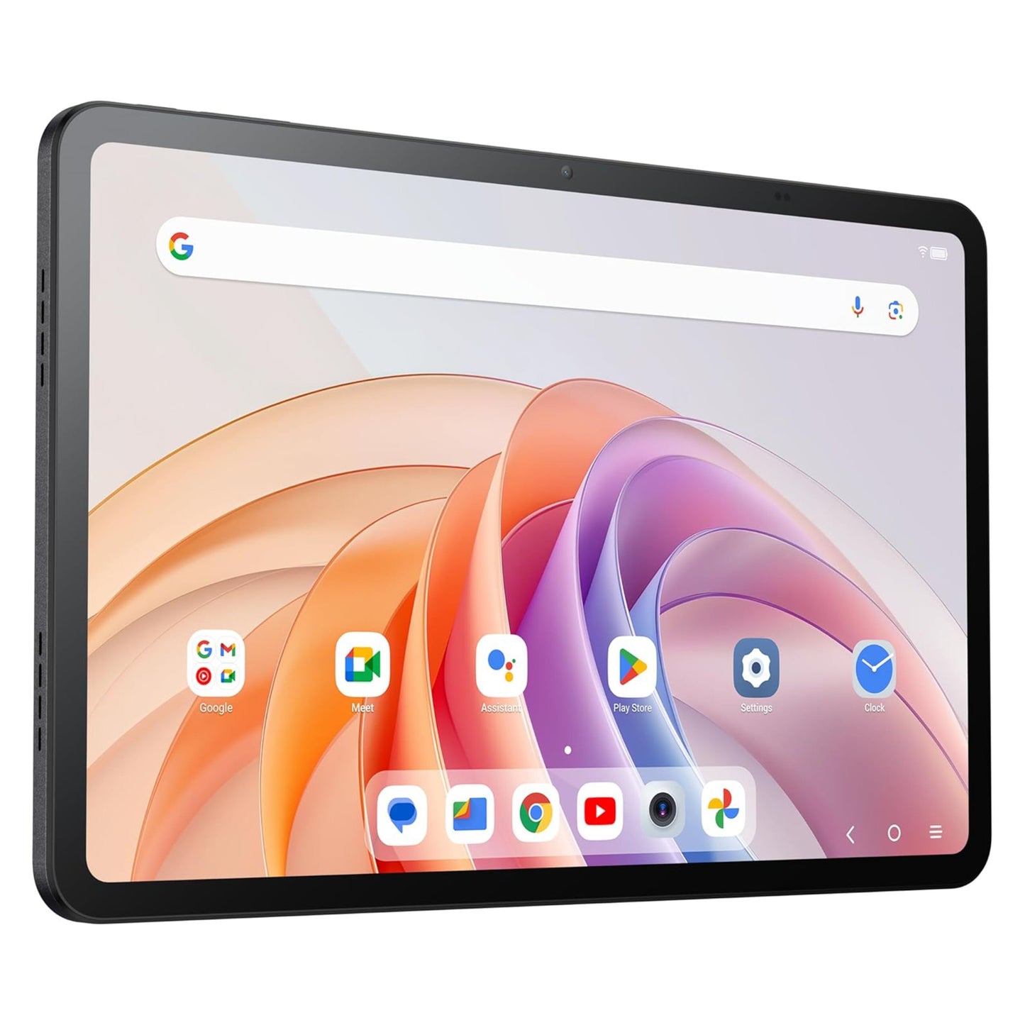 TCL TAB 11 FE wifi-tablet 128 GB, sort, 11" skærm med abstrakt baggrund og appikoner som Google, Gmail og Maps.